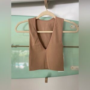 NIKIBIKI Women Seamless Plunge V-Neck Ribbed Crop Top, Made in U.S.A, One Size